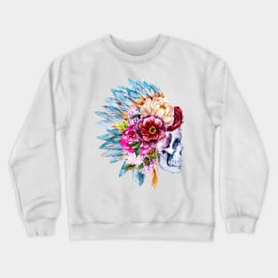 Image: Watercolor, Skull and flower headdress Crewneck Sweatshirt